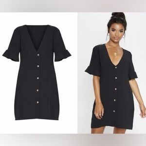 PrettyLittleThing Black Ruffle Sleeve Dress